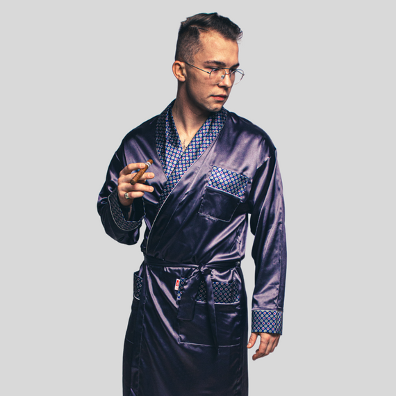 940 Forex accappatoio da uomo in raso - blu navy