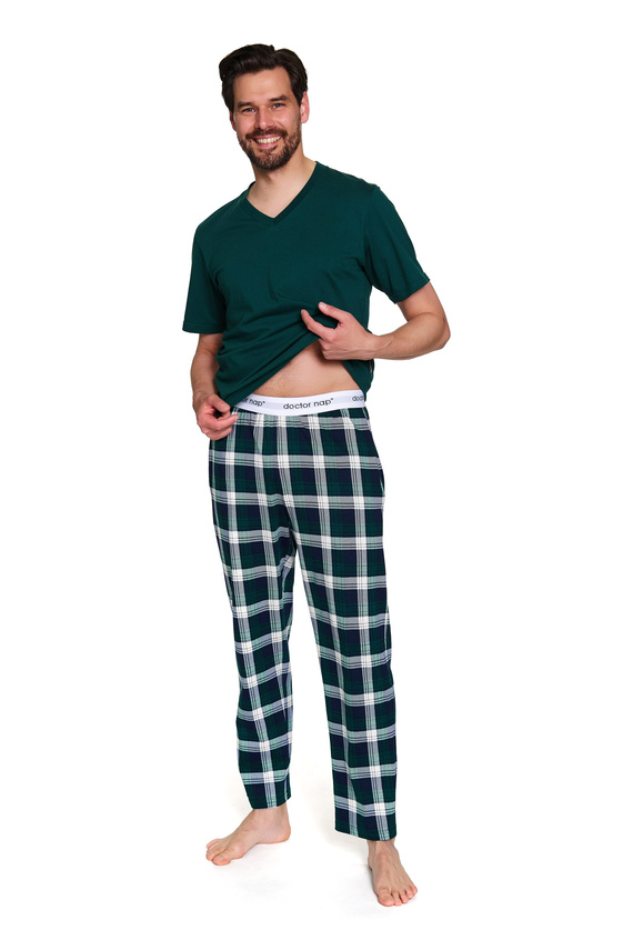Doctor Nap 7368 - Pigiama da uomo in cotone con maglietta con scollo a V | 100% cotone, polacco - smeraldo