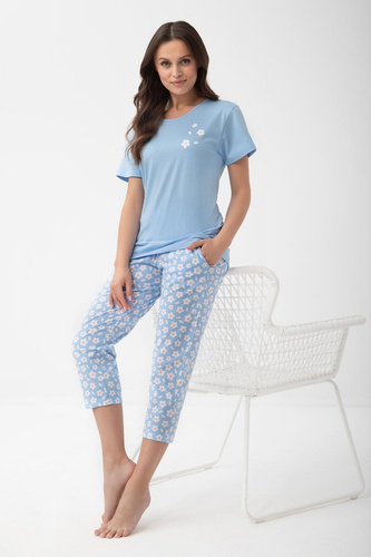 1301 Luna Pigiama donna cotone 3/4 floreale morbido comodo 100% cotone