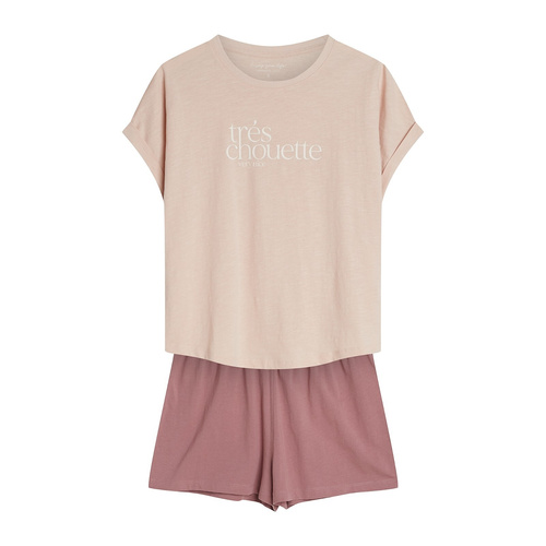 Pigiama donna 44487 pesca Emela Henderson - Cotone, manica corta, pantaloncini, vita regolabile