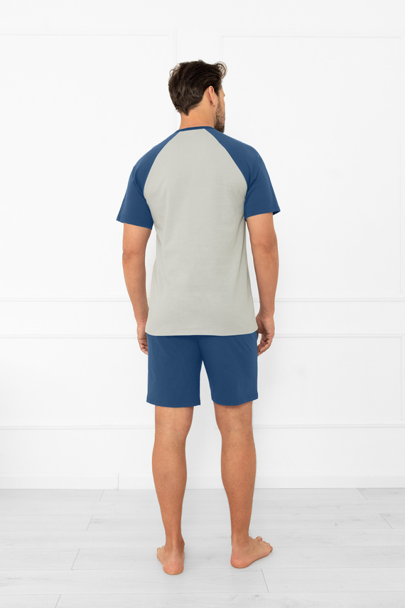 Pigiama uomo Alexander Italian Fashion - maniche corte e pantaloncini corti, 100% cotone - grigio/jeans