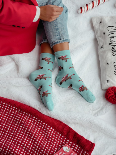 1283.041 Capibara sui pattini Calzini Milena - Calzini natalizi da donna, blu pastello,