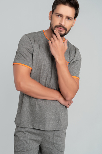 Marek Pigiama uomo manica corta, pantalone 3/4 Moda italiana- medio melange