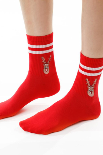 ARTE.136 calze natalizie da donna Steven red 118 - cotone, calde, modello invernale
