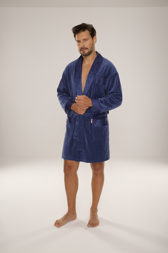 866 Noble Accappatoio da uomo De Lafense in velluto - corto, elegante, in cotone - denim