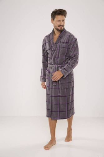 803 / 819 Vestaglia Twin Forex da uomo in spugna - grigio a quadri viola (grigio a quadri)