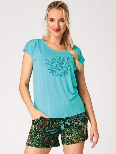 Key LNS 580 pigiama donna estivo turchese in viscosa con tasche