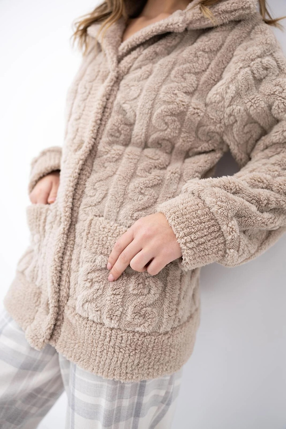 Sensis Ingrid blazer donna beige con bottoni, morbido homewear con tasche
