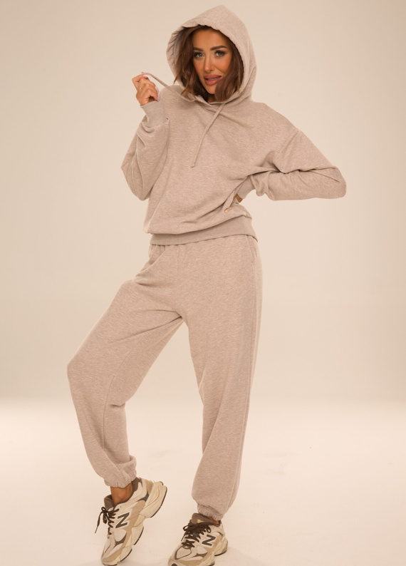 De Lafense Dune 075 tuta donna in cotone felpa con cappuccio pantaloni - beige mélange