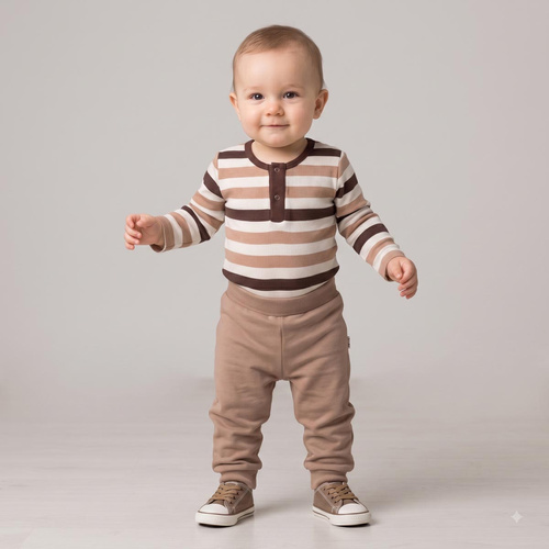 227096 Nicol BENEK Body neonato manica lunga righe marrone beige ecru