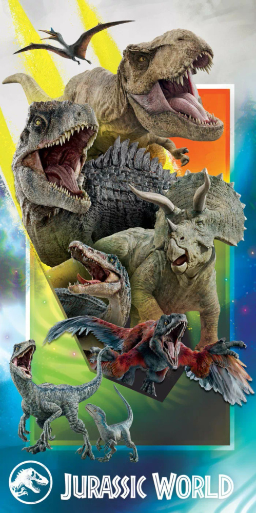 Asciugamano da spiaggia Halantex Jurassic Dinozaur 70x140 in cotone colorato