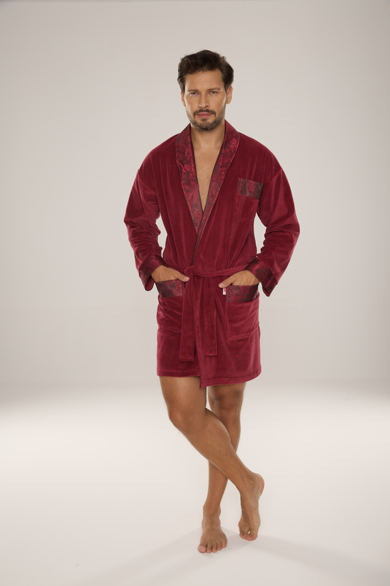 866 Noble Accappatoio in velluto De Lafense da uomo - corto, elegante, in cotone - bordeaux