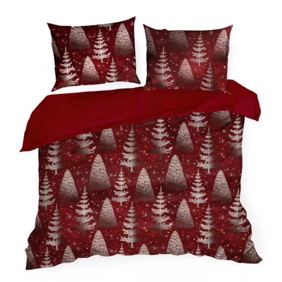 Biancheria da letto natalizia Rubin in microfibra Eurofirany rosso bianco albero di Natale - morbida, leggera e di facile manutenzione, con zip