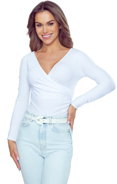 Cortina Body Eldar bianco - elegante body da donna con scollatura e piega a busta