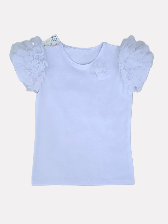 Inez Bambarillo Bluzka bambina con balze in tulle Cotone azzurro