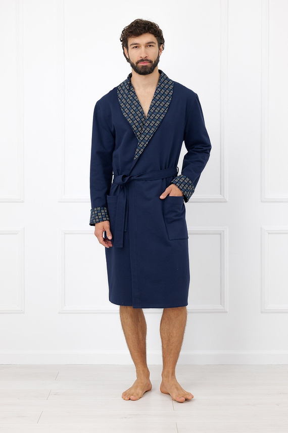 Szlafrok uomo Broken Italian Fashion in cotone blu navy con cintura