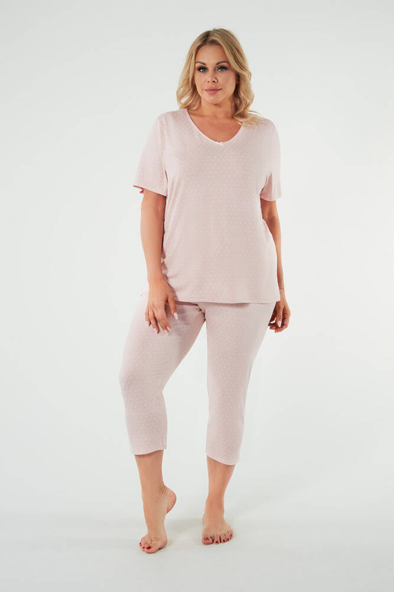Puntini Pigiama da donna a maniche corte, pantaloni 3/4 Moda italiana - rosa cipria