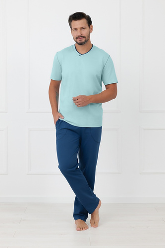 Pigiama uomo Devon Italian Fashion in cotone con pantaloni lunghi turchese