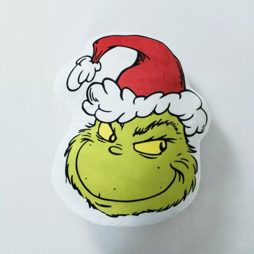 Poduszka Grinch Jerry Fabrics 36x29 bianca verde morbida peluche