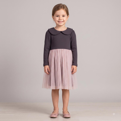 Vestito bambina Nicol Tosia 225166 in tulle grigio e rosa cipria