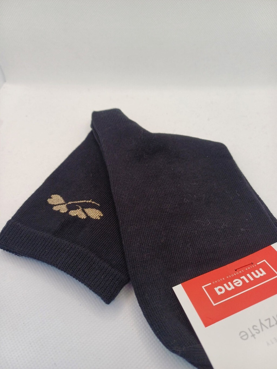 Milena 0200-178 - Calze da donna in cotone con motivo fine e filo di lurex | produzione polacca - nero
