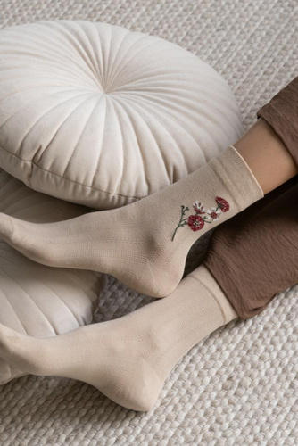 Calze da donna Steven Planet Earth art.017 beige chiaro 042- cotone, fantasie, comfort