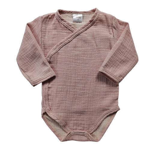 Body in mussola Just Muslin 03235R Makoma rose- manica lunga, chiusura a busta, 100% cotone