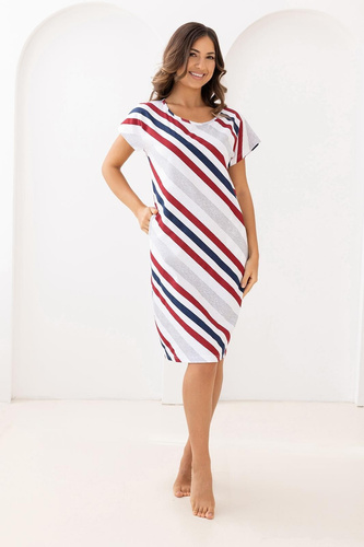 Camicia da donna in cotone 175 Regina bordeaux - Manica corta, stampa a righe, tasche, lunghezza al ginocchio, 100% cotone