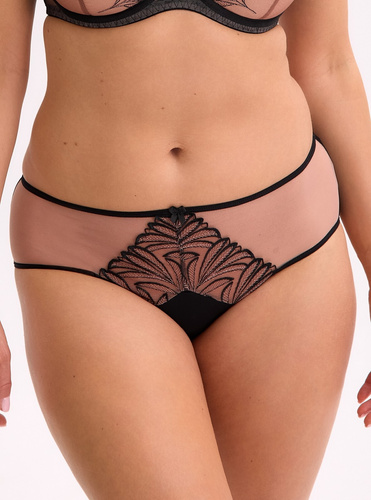 Gaia GFP 1312 Imani nero beige - slip bikini classico, ricamato, in microfibra e rete