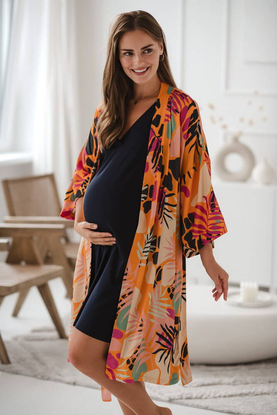 Tropical Orange szlafrok bambusowy ciążowy Milk&Love pomarańczowy 