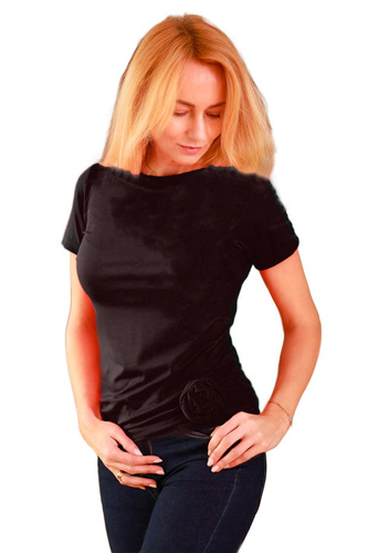 Camicetta Lily Mirale da donna in viscosa - manica corta, rosa decorativa - nero