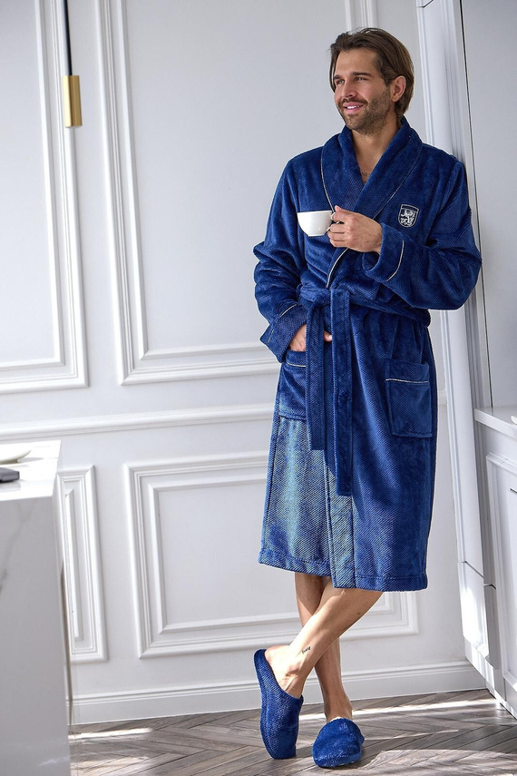 L&L 2661 Elegante Accappatoio Uomo Classico con Collo a Sciarpa Morbido navy