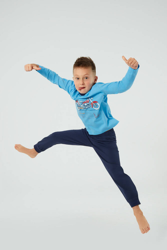 Pigiama Junak per ragazzo a maniche lunghe e pantaloni Moda Italiana - blu/verde