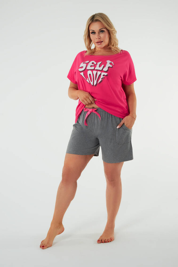 Selfie Pigiama da donna a maniche corte, pantaloncini Moda italiana - amaranto/melange