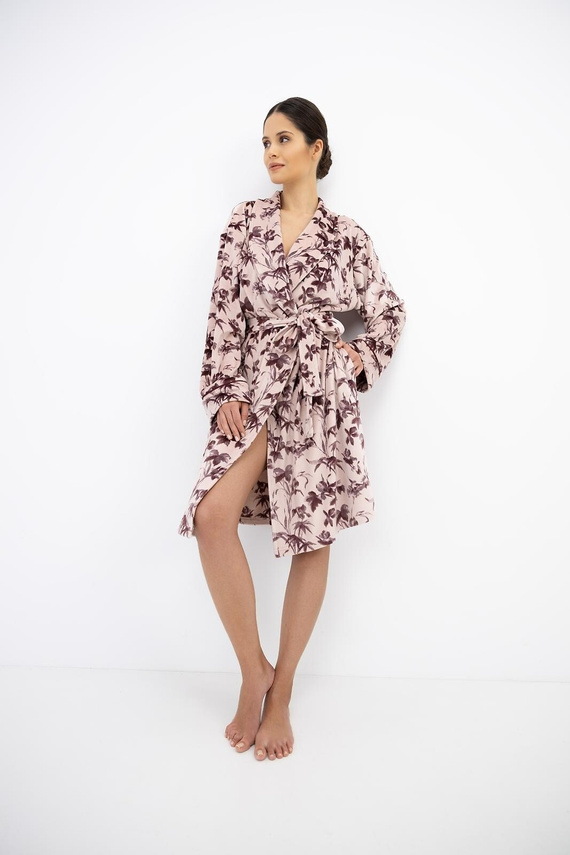 Accappatoio donna Sensis Marron mocca morbido con collo sciallato e tasche