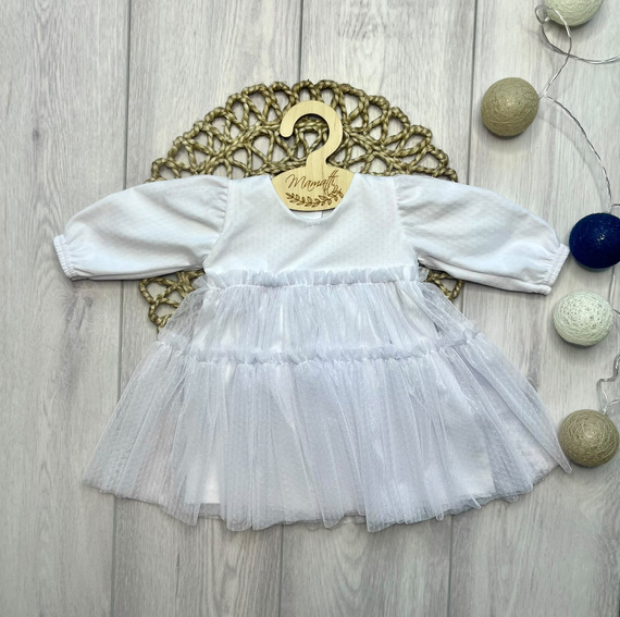 Vestito bambina Mamatti SZ350 in cotone con tulle manica lunga - bianco