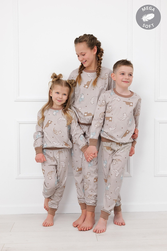 Italian Fashion Filka Pigiama bambino Mega Soft lungo con gatti caldo