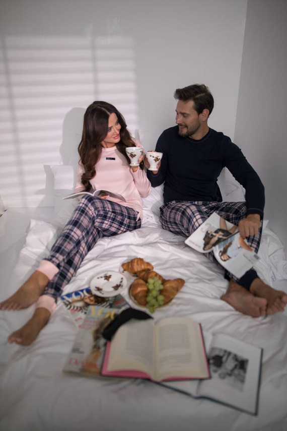 Brit Pajamas Uomo manica lunga, pantaloni lunghi Moda italiana - blu navy/stampa