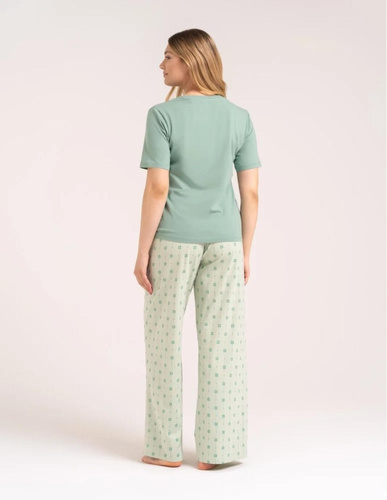 Pigiama donna Moraj PDD4300-023 verde in cotone pantaloni lunghi con stampa