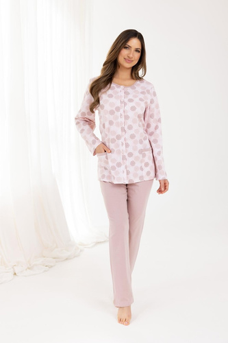 710 Pigiama donna Regina cappuccino - cotone, manica lunga, bottoni, comfort classico