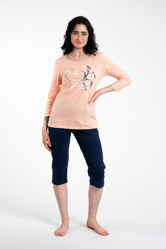 Arietta Pigiama donna maniche e pantaloni 3/4 Moda italiana - salmone