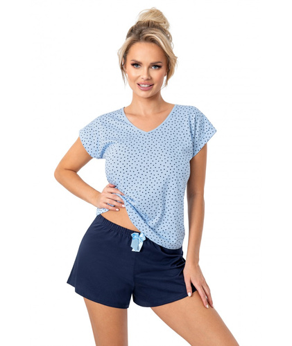 Pigiama corto Star Donna - 100% cotone, blu, stelle, scollo a V
