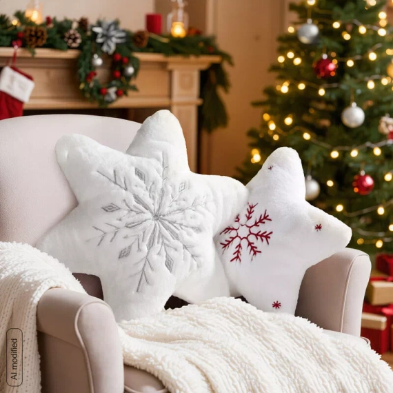 Eurofirany 366 cuscino natalizio stella bianco 36x36 velluto con ricamo