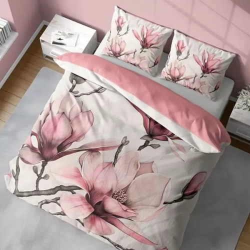 5433 Una biancheria da letto in microfibra 3D con fiori di magnolia in polvere - Detexpol