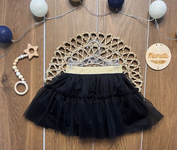 Gonna bambina nera ST106 in tulle morbido, tulle metallizzato, elastico in vita