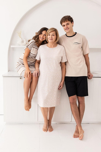 Camicia da notte da donna 170 Regina beige - Estate, viscosa, manica corta, prima del ginocchio, massimo comfort di riposo