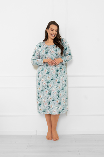 Camicia da notte da donna Sekwoja - cotone, manica lunga, fantasia floreale Moda italiana