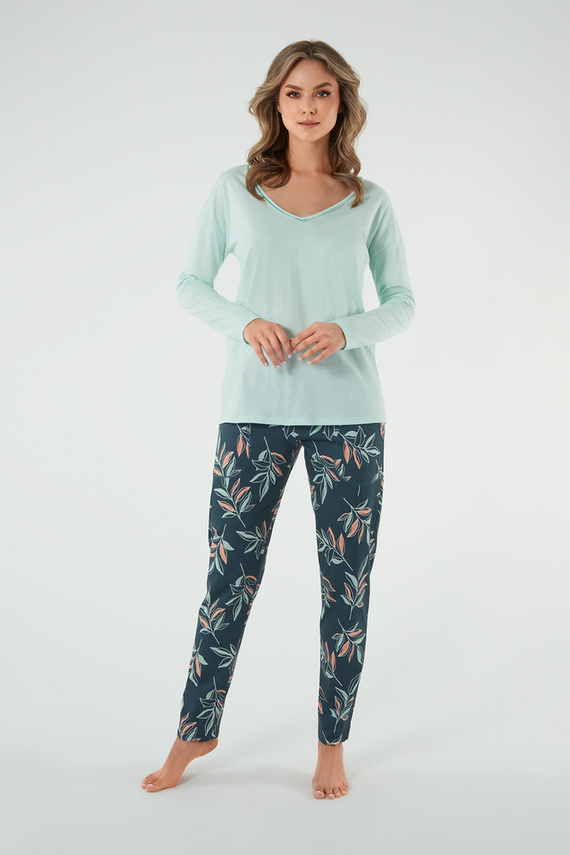 Julietta Pigiama donna manica lunga, pantaloni lunghi Moda italiana - pistacchio/stampa