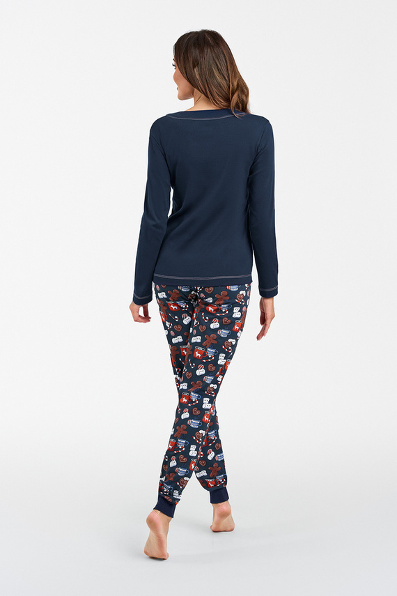 Makala Pigiama a maniche lunghe e pantaloni lunghi da donna Italian Fashion - blu navy/stampa