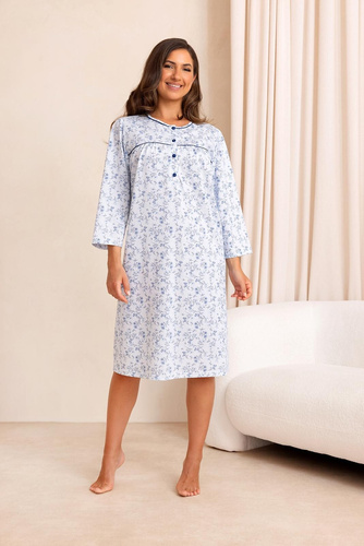 Camicia da notte Regina 2013 7/8 Blu 100% Cotone Manica lunga